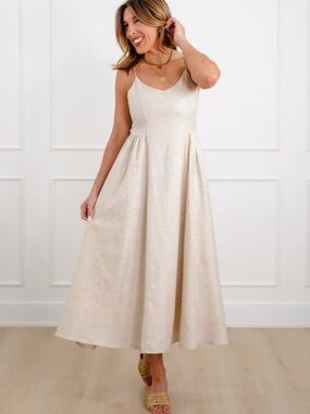 New in package size small tan khaki summer sun midi dress by stitch & co